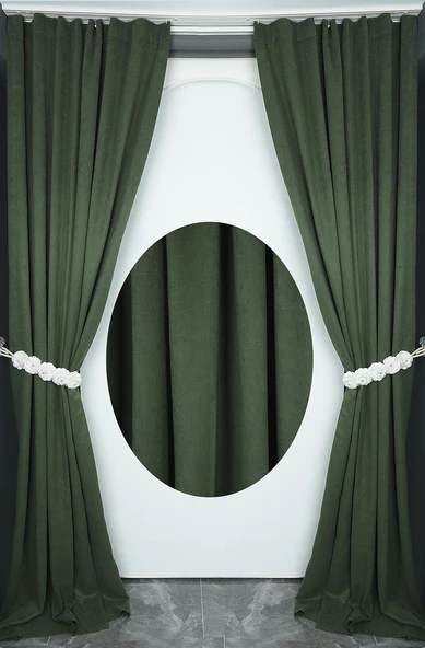 DOKUMA KOYU YEŞİL RENK (EKSTRAFOR BÜZGÜLÜ) TEK KANAT FON PERDE 150x260 CM - Resim 7