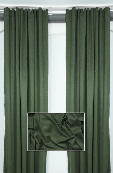 DOKUMA KOYU YEŞİL RENK (EKSTRAFOR BÜZGÜLÜ) TEK KANAT FON PERDE 150x260 CM - Resim 3
