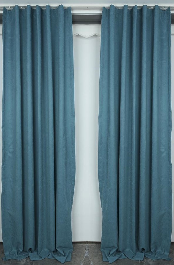 DOKUMA PETROL YEŞİLİ RENK (EKSTRAFOR BÜZGÜLÜ) TEK KANAT FON PERDE 150x260 CM - 5