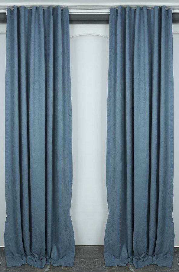 DOKUMA MAVİ RENK (EKSTRAFOR BÜZGÜLÜ) TEK KANAT FON PERDE 150x260 CM - 2