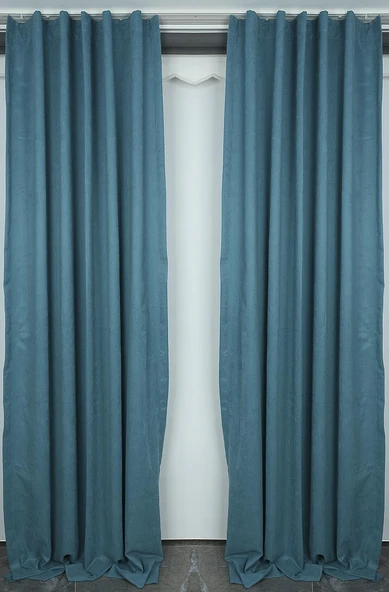 DOKUMA PETROL YEŞİLİ RENK (EKSTRAFOR BÜZGÜLÜ) TEK KANAT FON PERDE 150x260 CM - Resim 5