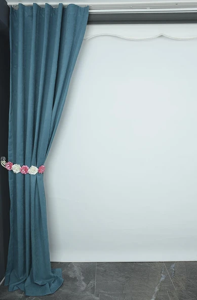 DOKUMA PETROL YEŞİLİ RENK (EKSTRAFOR BÜZGÜLÜ) TEK KANAT FON PERDE 150x260 CM - Resim 3