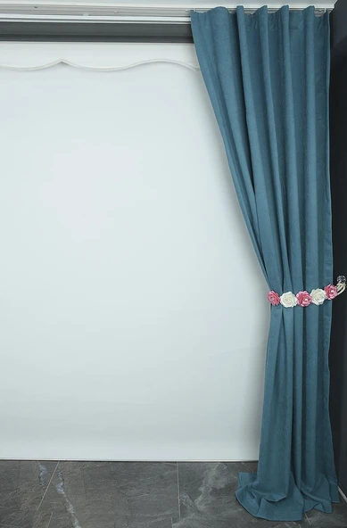 DOKUMA PETROL YEŞİLİ RENK (EKSTRAFOR BÜZGÜLÜ) TEK KANAT FON PERDE 150x260 CM - Resim 2