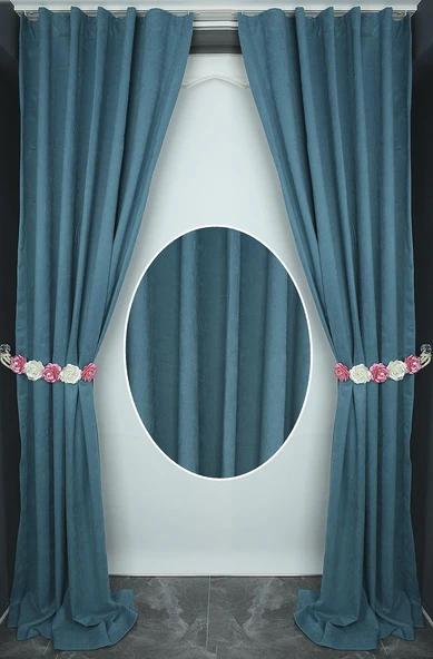 DOKUMA PETROL YEŞİLİ RENK (EKSTRAFOR BÜZGÜLÜ) TEK KANAT FON PERDE 150x260 CM - Resim 4