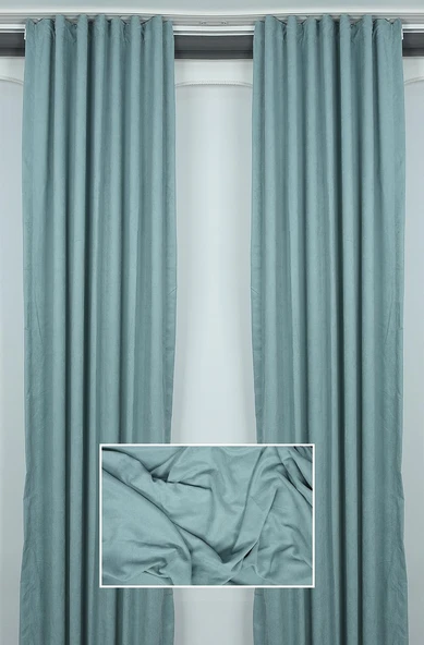 DOKUMA SU YEŞİLİ RENK (EKSTRAFOR BÜZGÜLÜ) TEK KANAT FON PERDE 150x260 CM - Resim 3