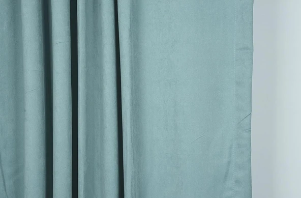 DOKUMA SU YEŞİLİ RENK (EKSTRAFOR BÜZGÜLÜ) TEK KANAT FON PERDE 150x260 CM - Resim 4
