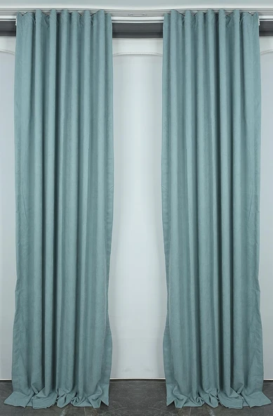 DOKUMA SU YEŞİLİ RENK (EKSTRAFOR BÜZGÜLÜ) TEK KANAT FON PERDE 150x260 CM - Resim 2