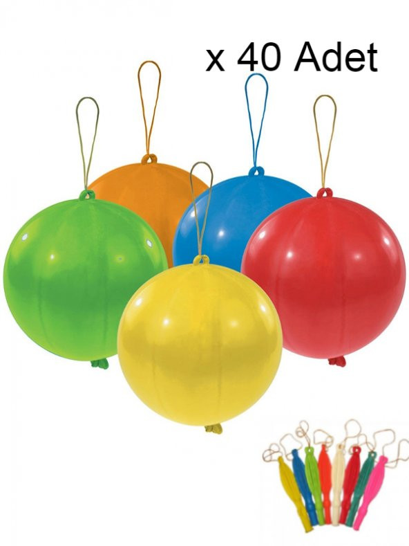 nistabolje 40 Adet Lastikli Zıpzıp Balon ipli Punch Panç Büyük Balon