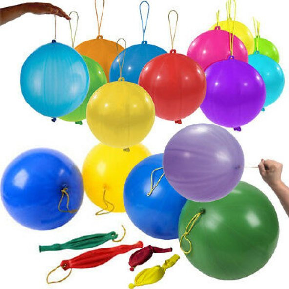nistabolje 30 Adet Lastikli Zıpzıp Balon İpli Punch Panç Büyük Balon