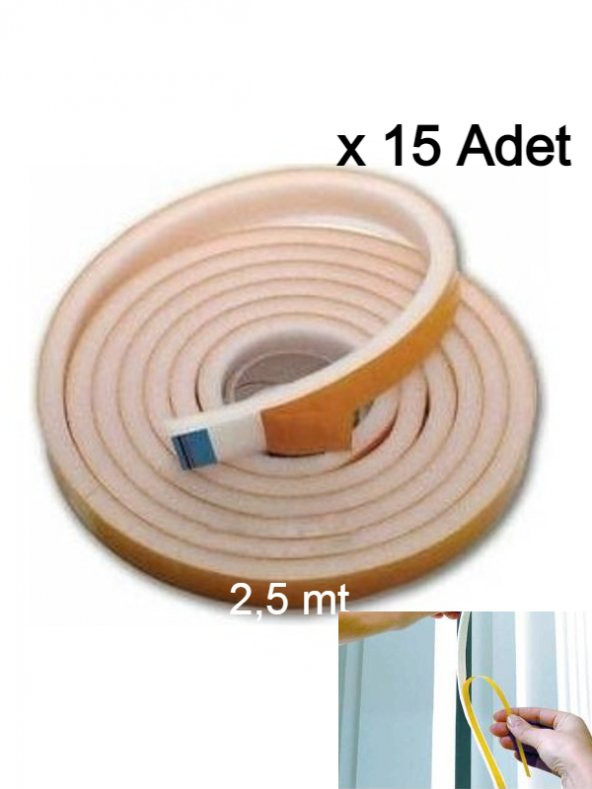 nistabolje 15 Adet Yapışkanlı Kapı Bandı Isı Yalıtım Süngeri(2,5 mtX15)
