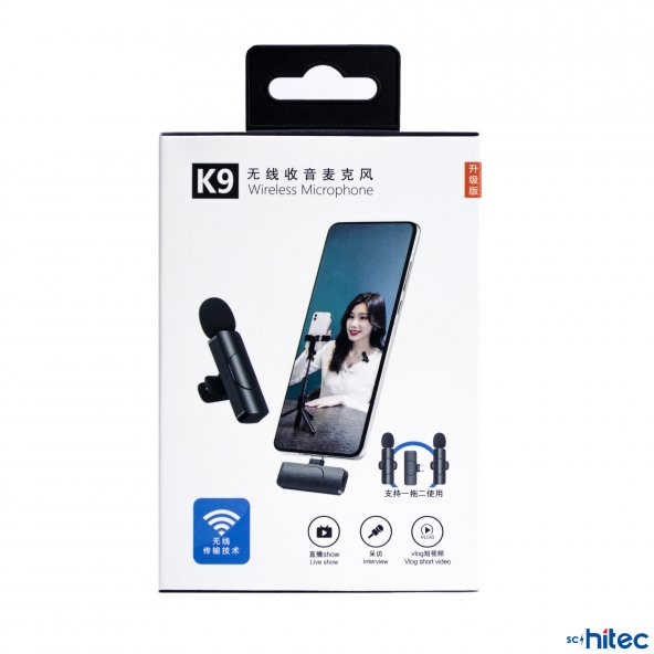 ScHitec K9 Type-C Çift Kablosuz Wireless HD Yaka Mikrofonu Siyah - 5