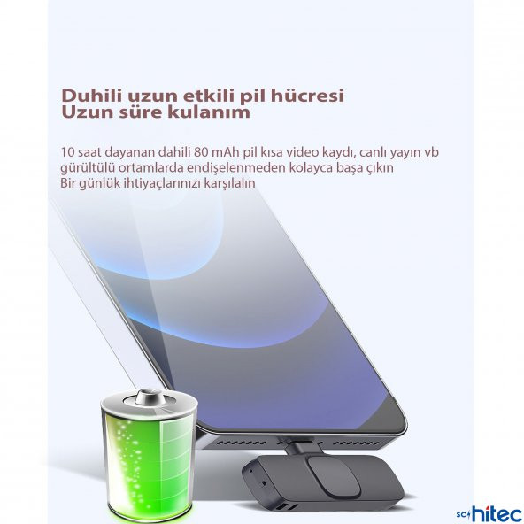 ScHitec K9 Type-C Çift Kablosuz Wireless HD Yaka Mikrofonu Siyah