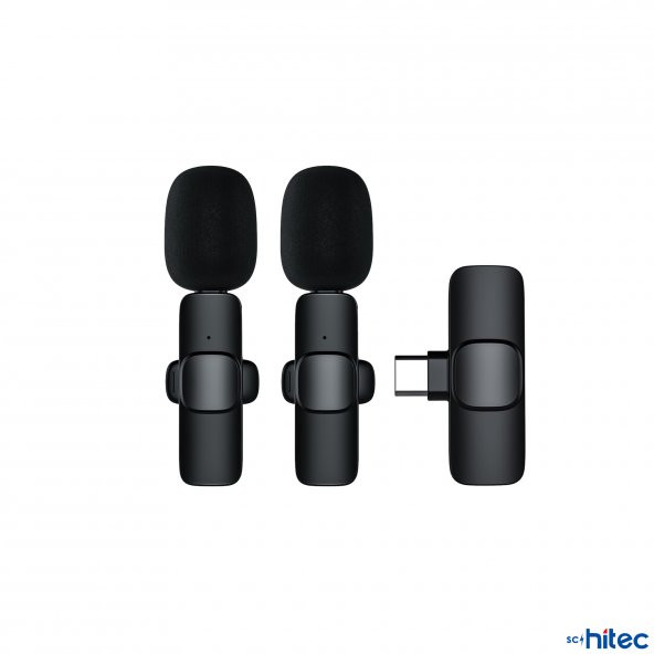 ScHitec K9 Type-C Çift Kablosuz Wireless HD Yaka Mikrofonu Siyah - 2