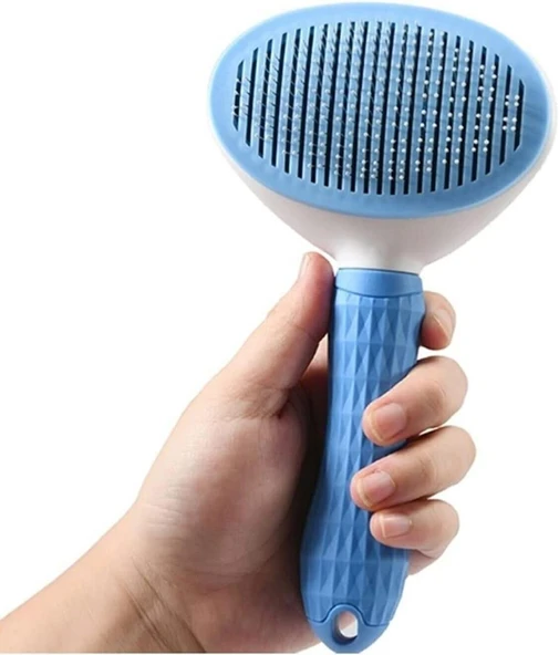 Clean Ucu Toplu Kedi Köpek Basmalı Otomatik Temizlenen Tarak Mavi - Resim 2