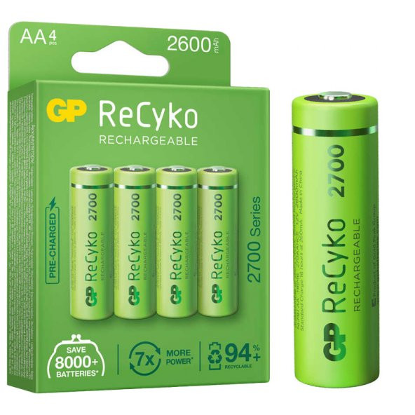 GP RECYKO AA 2600 MAH ŞARJLI 4LÜ PİL GP270AAHCE-2EB4 (GPRHC272E001) - 1