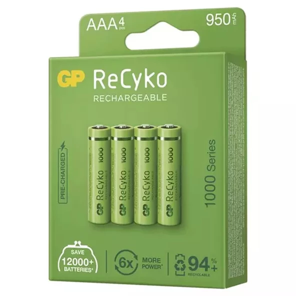 GP RECYKO 950 MAH AAA İNCE 4LÜ ŞARJLI KALEM PİL GP100AAAHCE-2EB4 (GPRHC103E001) - 3