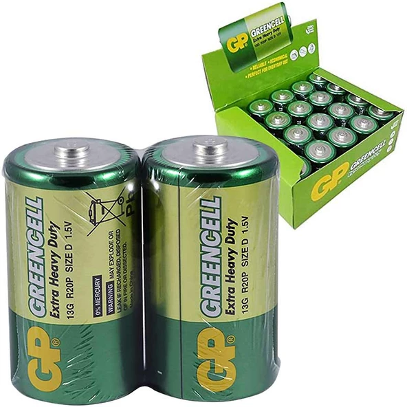 GREENCELL R20 BÜYÜK D BOY PİL (20 Lİ PAKET) GP 13G 2S2