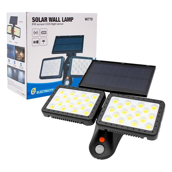 W770B SENSORLU 36 COB LEDLİ SOLAR AYDINLATMALI DUVAR LAMBASI POWERMASTER - Resim 2