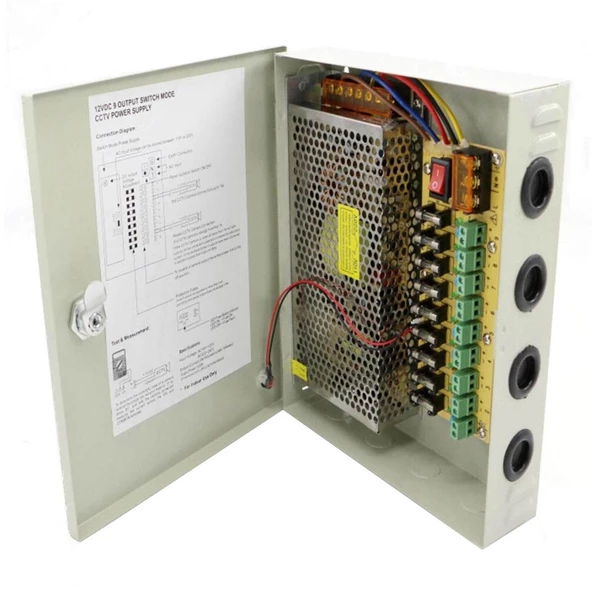 MERVESAN MS-9P UPS CCTV Kamera Sistem Güç Kaynağı Kutusu 9 Port 60 Watt