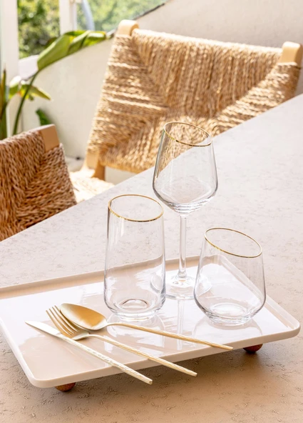 The Mia Gina Su Bardağı Kısa Gold 6lı Set - 5