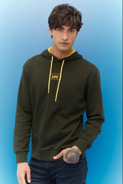 LEE L212302801 Erkek Haki Kapüşonlu Sweatshirt