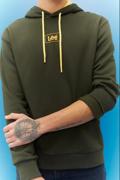 LEE L212302801 Erkek Haki Kapüşonlu Sweatshirt - 6