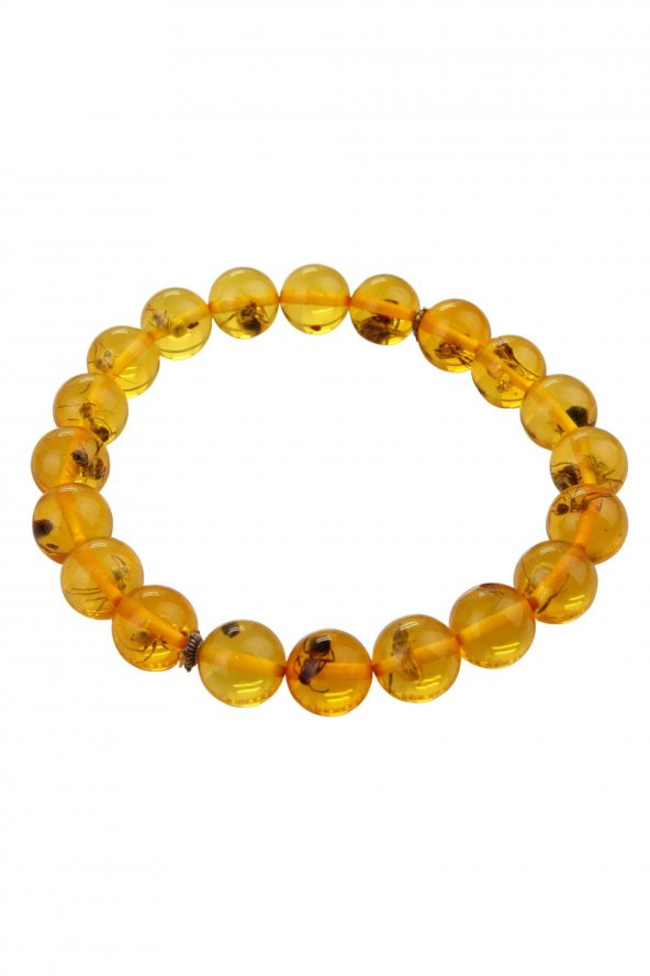 Sarı Turuncu Karınca Fosilli Görünümlü  Pres Toz Sıkma Kehribar Bileklik Unisex Elastik