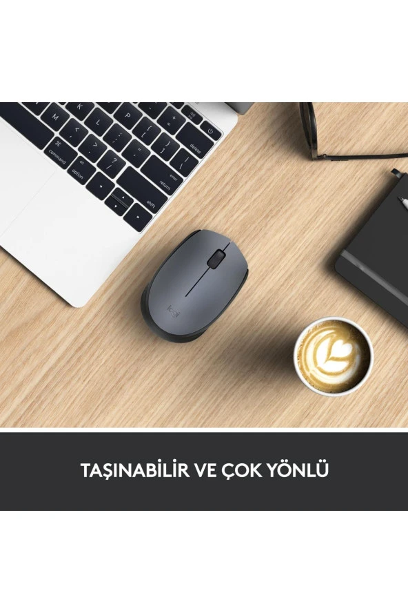 Logitech USB Alıcılı Kablosuz Mouse Siyah Gri - Resim 3