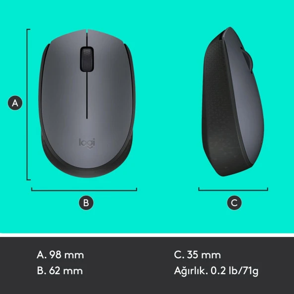 Logitech USB Alıcılı Kablosuz Mouse Siyah Gri - Resim 9