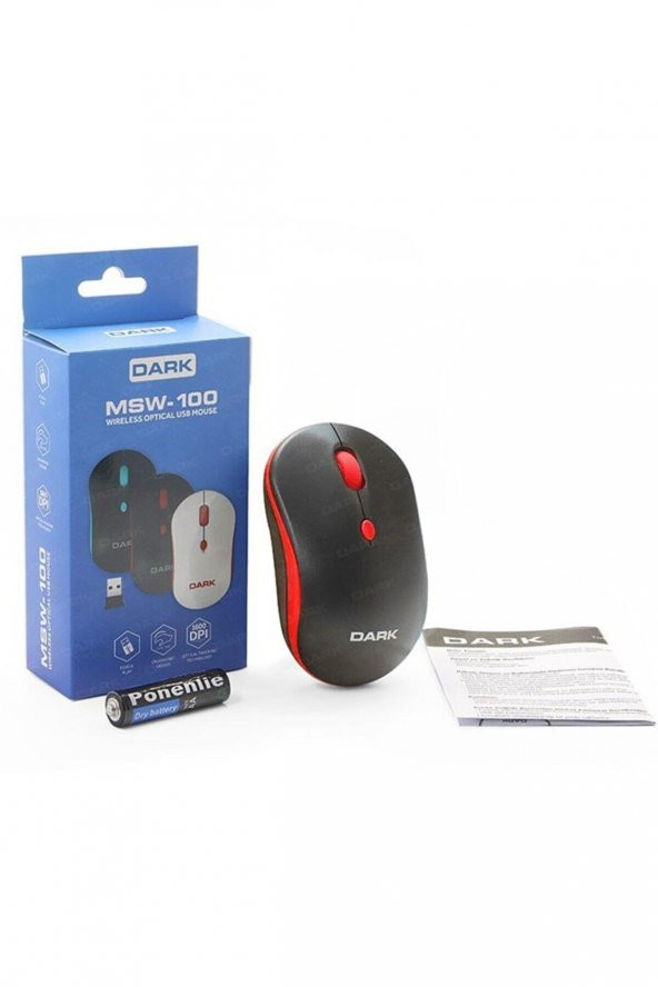 Dark Wireless Notebook Mouse Kırmızı-Siyah 1600 Dpi Kablosuz Optik Mouse