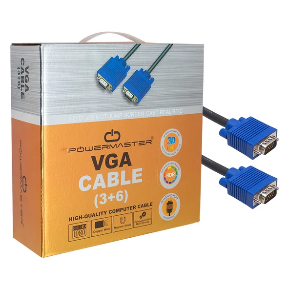 VGA KABLO 15 PİN 3+6 ERKEK/ERKEK 20 METRE KUTULU POWERMASTER