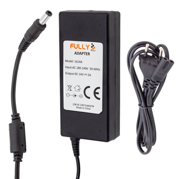 FULLY O-1624A 24 VOLT - 3 AMPER 5.5*2.5 UÇLU PLASTİK KASA MASAÜSTÜ ADAPTÖR - 3
