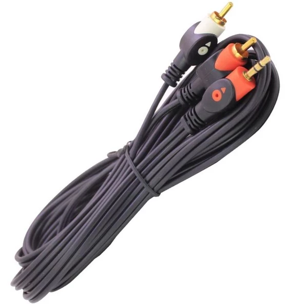 POWERMASTER 1. KALİTE 2 RCA ERKEK + 3.5 MM STEREO ERKEK GOLD 10 METRE SES KABLOSU