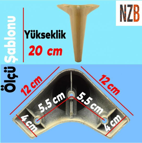 Mobilya Kanepe Puf Koltuk Ayağı Baza Ayak Kahverengi 20 cm 4 ADET - 2