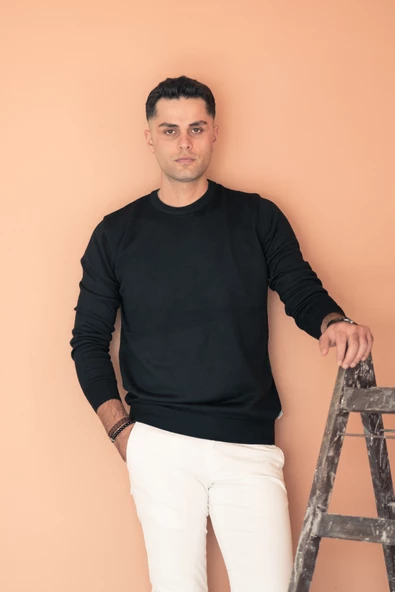 SIFIR YAKA PAMUKLU SLİMFİT BASİC ERKEK TRİKO KAZAK - 9