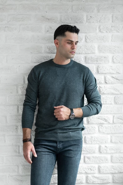 SIFIR YAKA PAMUKLU SLİMFİT BASİC ERKEK TRİKO KAZAK - 6