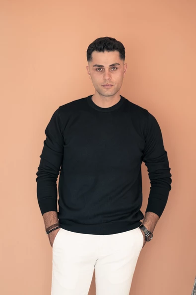 SIFIR YAKA PAMUKLU SLİMFİT BASİC ERKEK TRİKO KAZAK - 8