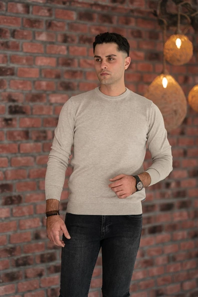 SIFIR YAKA PAMUKLU SLİMFİT BASİC ERKEK TRİKO KAZAK - 11