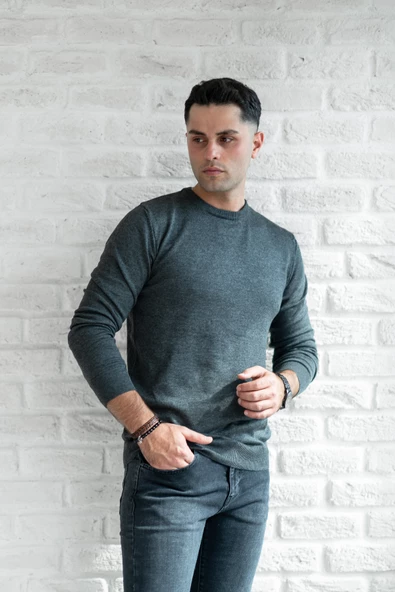 SIFIR YAKA PAMUKLU SLİMFİT BASİC ERKEK TRİKO KAZAK - 5