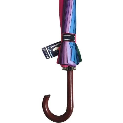 Rüzgâr Kırılmayan Yuvarlak Köşe Reflektör Şerit Detaylı Fiber Uzun Saplı Şemsiye - Resim 5