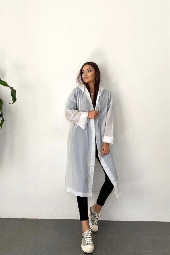 Kadın Erkek Yağmurluk Kapüşonlu Çıtçıtlı Eva Beyaz Yağmurluk M21mrc881r02 - 5