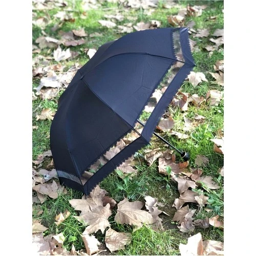 Rüzgâr Kırılmayan Yuvarlak Köşe Reflektör Şerit Detaylı Fiber Uzun Saplı Şemsiye