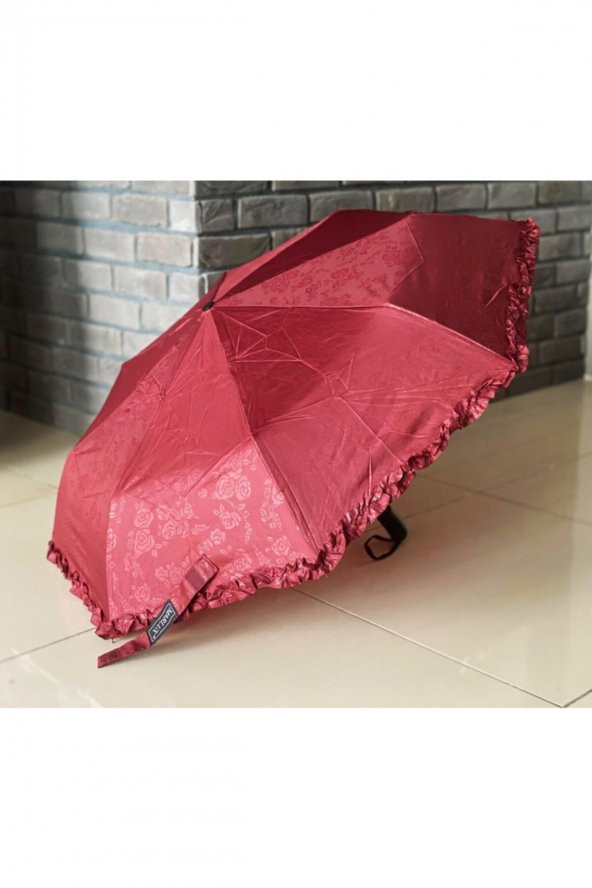 Bordo Marlux Otomatik Rüzgara Karşı Dayanıklı Fiber Gövdeli Şemsiye