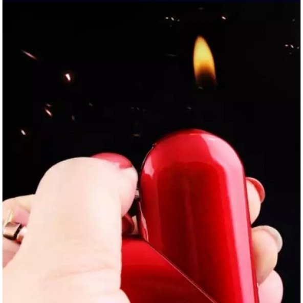 Kırmızı Kalp Katlanabilir Çakmak Rezistanslı Rüzgar Korumalı Çakmak - 5