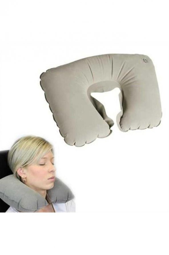 Şişme Seyahat Yastığı Boyunluk Uyku Kiti Oto Boyunluk  Gri - 3