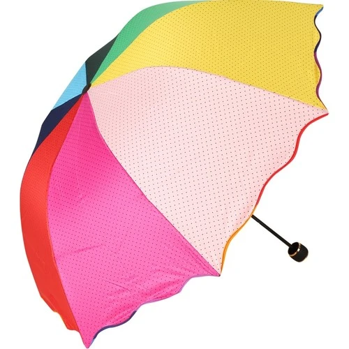 Bayan Şemsiye Katlamalı Rüzgar Korumalı Gökkuşağı Desenli - 2