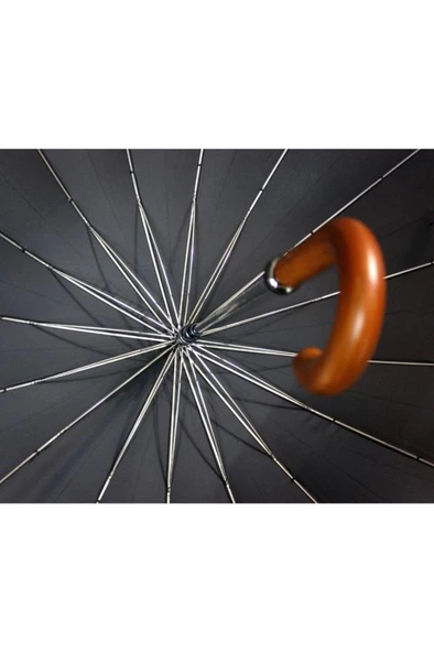 Rüzgâr Kırılmayan Yuvarlak Köşe Reflektör Şerit Detaylı Fiber Uzun Saplı Şemsiye - 3