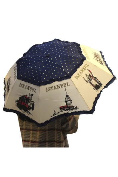 Rüzgâr Kırılmayan Yuvarlak Köşe Reflektör Şerit Detaylı Fiber Uzun Saplı Şemsiye - Resim 4