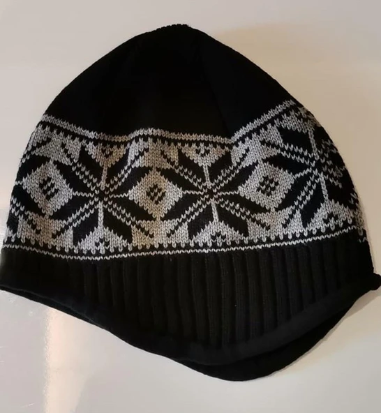 İçi Polarlı Kulaklı Bere Kışlık Bere   Siyah -gri - Resim 7