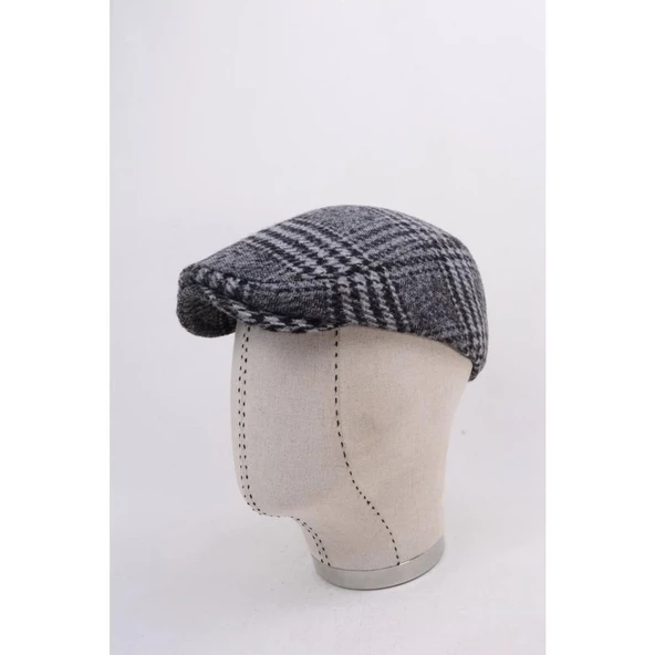 Italyan Kalıp Erkek Şapka Yün London  Kasket Arkası Lastikli  Siyah -gri - Resim 2